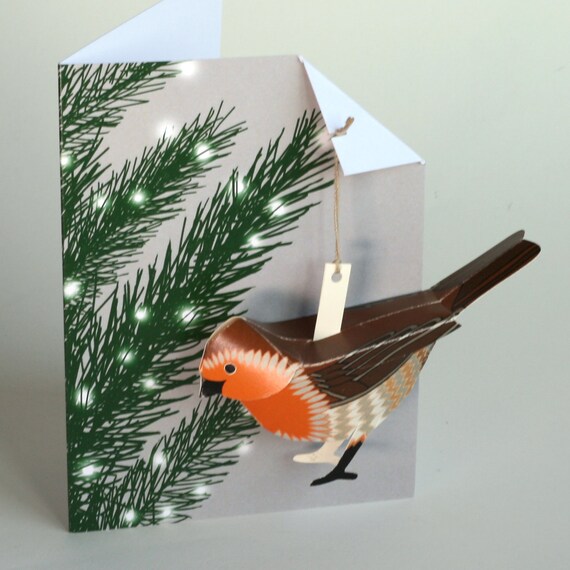 Christmas Stocking and Robin Amazing 3D Lazer Cut Christmas Greeting Card