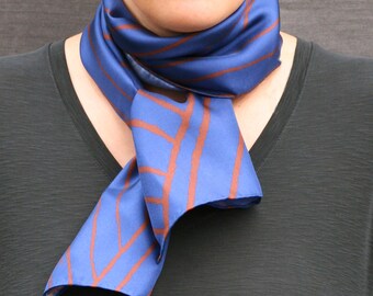 Blue silk scarf, Designer scarf, Gift for her, gift for him, Silk scarves UK, long scarf. Designed by Faye Stevens.