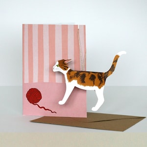 Carte de chat 3D en calicot, carte d'anniversaire de chat pop-up, chat blanc et écaille de tortue