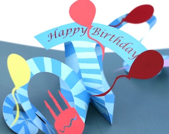 Pop up birthday card, birthday card for him, 3D birthday card blue