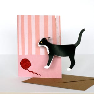 Carte chat smoking 3D, carte d'anniversaire chat pop-up, cadeau chat noir et blanc