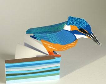 Kingfisher bird card, pop up birthday card, eco friendly gift