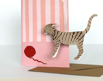 Carte pop-up 3D chat tigré, carte d'anniversaire chat à rayures - carte de chat vierge
