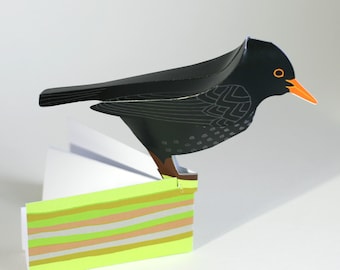Blackbird Greeting card, pop up paper bird card, blackbird decoration, blackbird gift