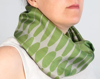 Infinity silk scarf, green silk scarf, gift for her, scarves made in UK