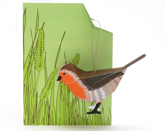 Robin bird Card, pop-up robin card, paper bird decoration