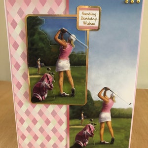 3D Decoupage Dames Golfen Thema Handgemaakte Verjaardagskaart