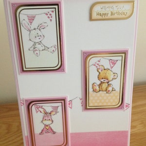 Petit garçon ou petite fille carte d’anniversaire avec ours en peluche, Bunny & Donkey