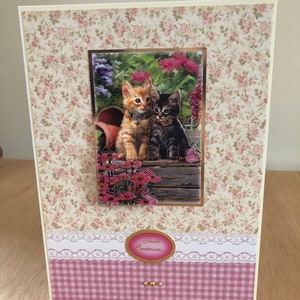 Gold Foiled 3d Decoupage Kitten Thème Toute carte d’occasion