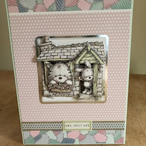 Zilver verijdelde schattige 3D decoupage 'Home Sweet Home' Nieuwe Home Wenskaart