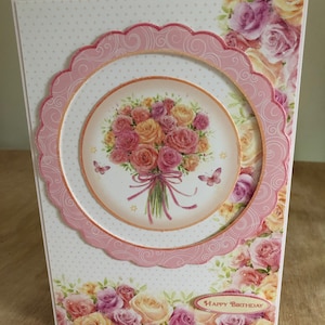 Carta di compleanno floreale Shabby Chic Glittered Rose Bouquet