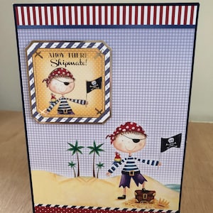 Cartoon 'Ahoy There Shipmate" Pirate Temática Hecha a mano tarjeta de cumpleaños