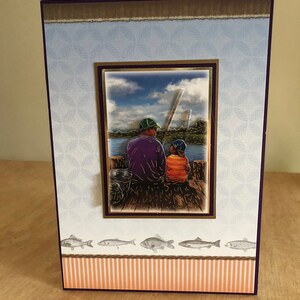 Cartão de aniversário com tema de pesca em decoupage 3D