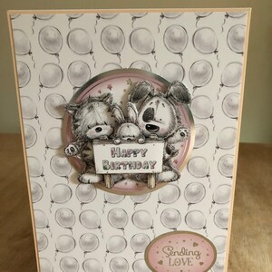 Cartão Aniversário Decoupage 3D Cute Furry Animal Folado Prateado