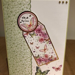 Cartão De Aniversário Feito à Mão com Flor e Borboleta Dourada