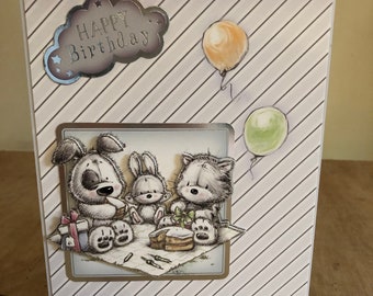 Cute Puppy Dog and Friends  Birthday Picnic Birthday Card