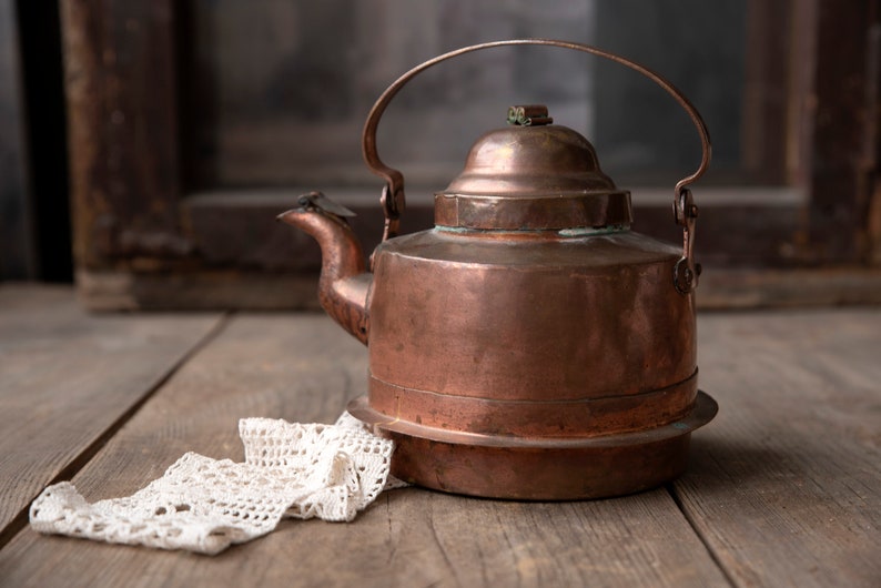 Vintage copper kettle, Copper teapot, Copper coffee pot with lid, Gooseneck pitcher, Vintage kitchenware, Shabby chick kitchen decor image 10