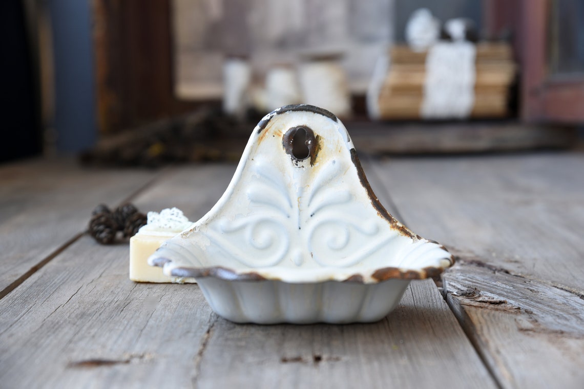 Vintage enamel soap dish Wall soap holder Rustic enamel soap Etsy