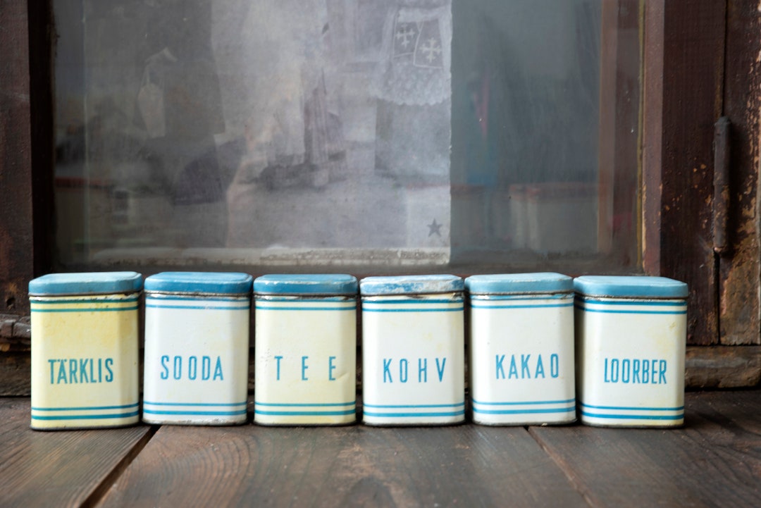 Vintage Kitchen Containers With Labels, Vintage Food Containers With Lid, Tin Containers