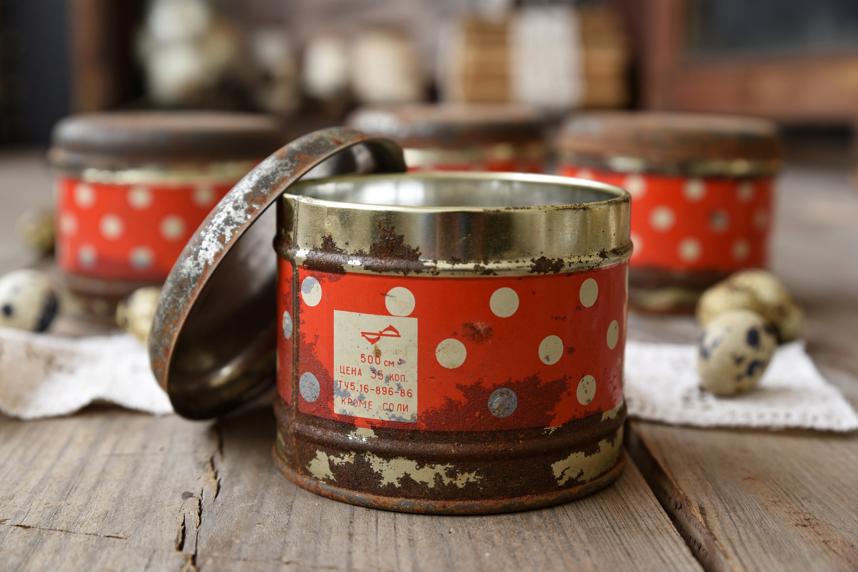 Vintage kitchen tin food containers Red tin containers Polka Etsy