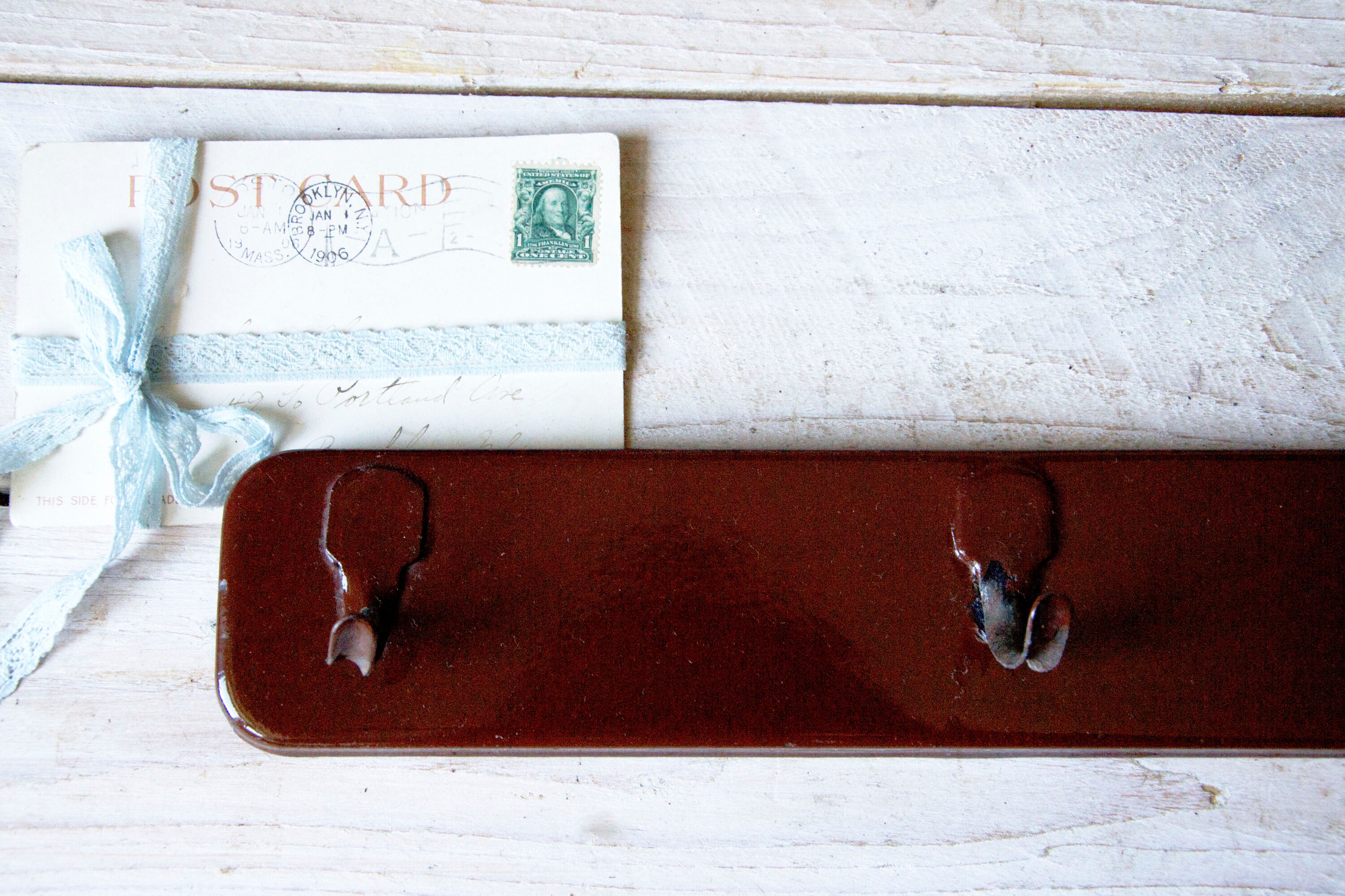 Vintage brown enamel towel rack Brown enamel hook rack Etsy