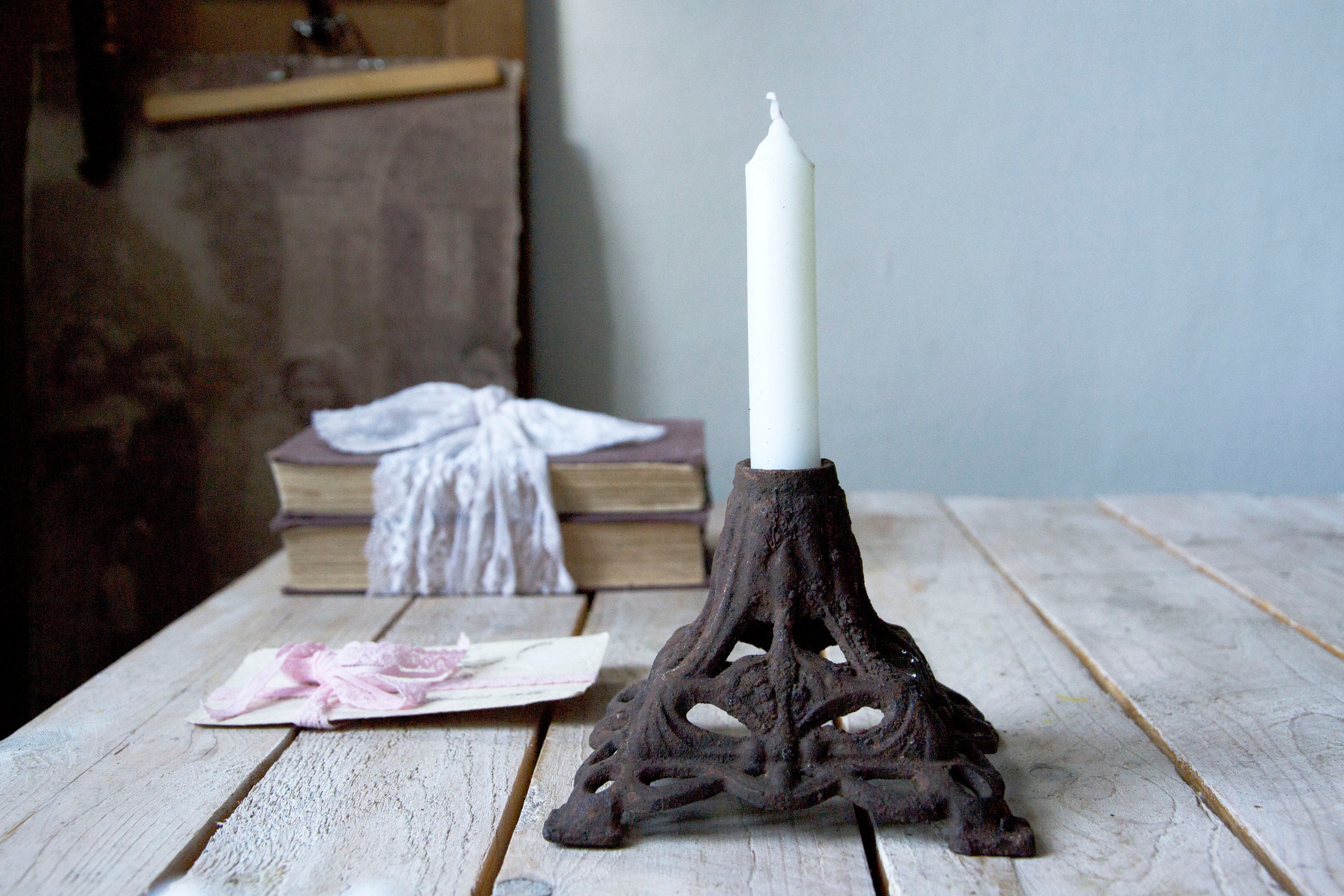 Matt Black Cast Iron Ornate 5 Pillar Candle Holder Wedding Table Centrepiece