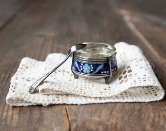 Vintage tiny jar, Vintage pot for salt, Small salt container, Tiny jar, Candle holder, Caviar dish, Floral design