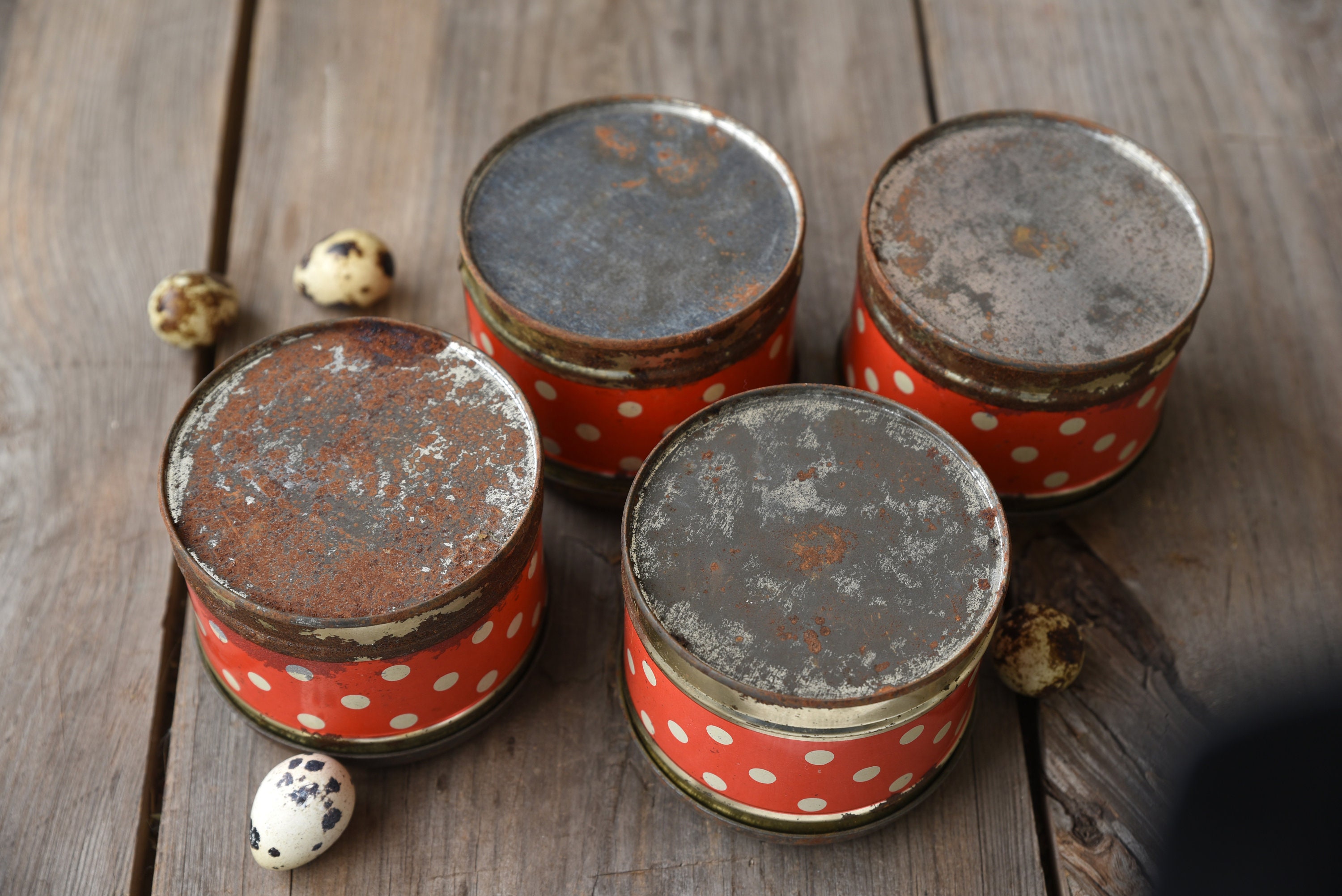 Vintage kitchen tin food containers Red tin containers Polka Etsy