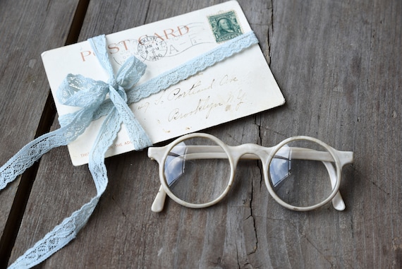 Antique round eyeglasses, White round eyeglasses,… - image 2