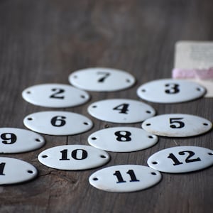 Vintage Enamel Number Plate – Oval Metal Tag with Black Numeral, Industrial Locker Tag, Rustic Door Number – Industrial Salvage – Steampunk