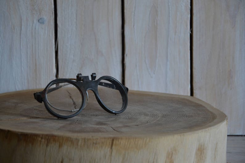 Vintage lenses Headbanded eye glasses Safety goggles protective glasses Steampunk spectacles Old safety glasses Motoring goggles