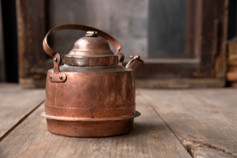 Vintage copper kettle, Copper teapot, Copper coffee pot with lid, Gooseneck pitcher, Vintage kitchenware, Shabby chick kitchen decor image 5