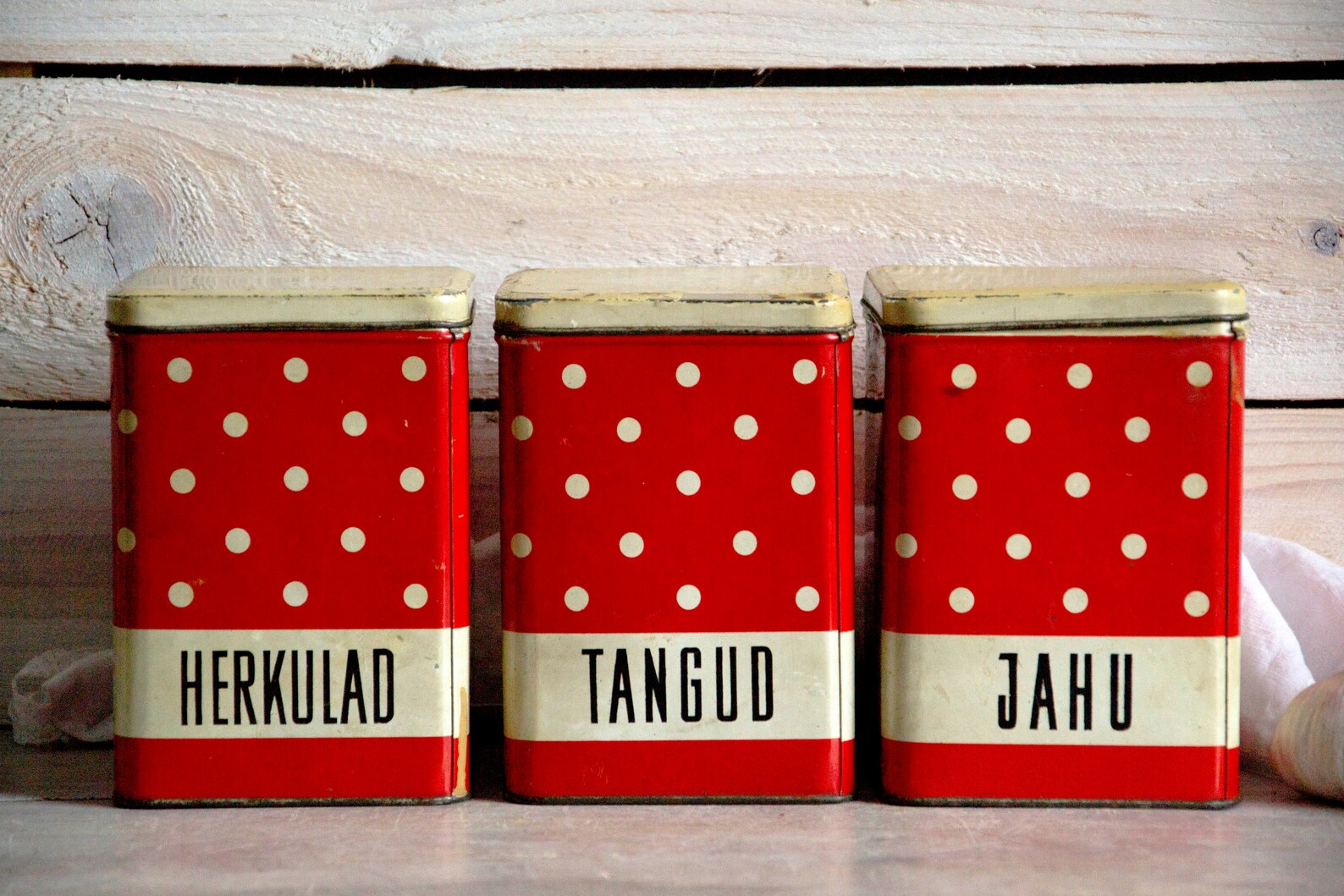 Vintage kitchen tin food containers Red tin containers Polka Etsy