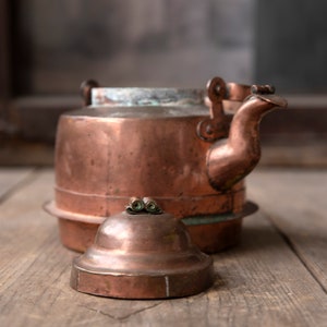 Vintage copper kettle, Copper teapot, Copper coffee pot with lid, Gooseneck pitcher, Vintage kitchenware, Shabby chick kitchen decor image 3