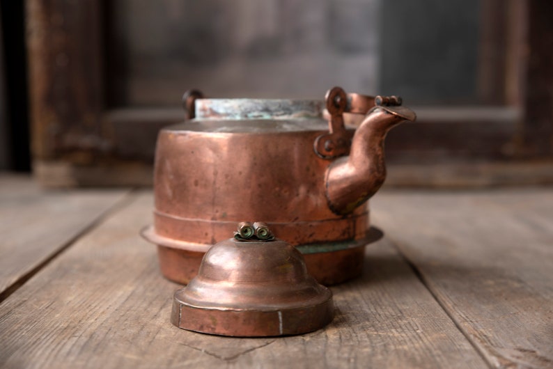 Vintage copper kettle, Copper teapot, Copper coffee pot with lid, Gooseneck pitcher, Vintage kitchenware, Shabby chick kitchen decor image 3