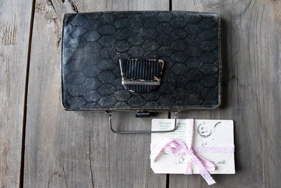 Antique handbag, Rectangular leather handbag, Vin… - image 6