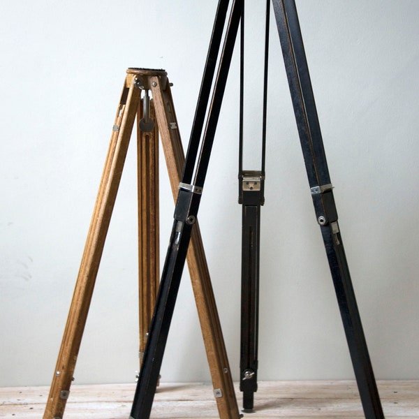 Vintage photo tripod, Telescoping legs, Wooden lamp base, Wooden tripod base, Wooden tripod, Industrial tripod, Lamp base, Surveying tripod