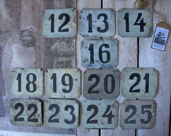 Vintage Metal Number Tag with Rustic Patina – Industrial Enamel Locker Plate, Door Number Sign or Steampunk Decor