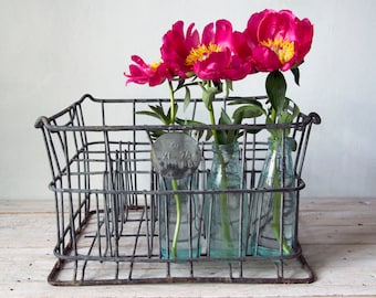 Metal milk crate, Bottle carrier, Metal bottle holder, Wire metal crate, box, bin, Wire basket, Glass milk bottle box, Wire storage