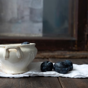 Small White Tureen with Handles – Rustic Antique Soup Bowl with Wear – French Farmhouse Kitchen Decor – Shabby Chic Table Styling Prop