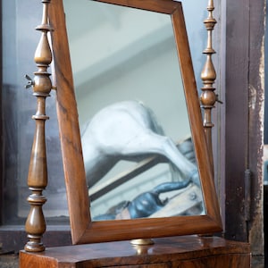 Antique Vanity Mirror with Drawer – 19th Century Table Mirror – Primitive Wooden Makeup Mirror – Rustic Vanity Decor – Antique Desk Mirror