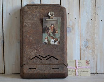 Vintage Metal Mailbox – Rustic Wall Mounted Letterbox – Primitive Farmhouse Mail Box – Industrial Wall Decor