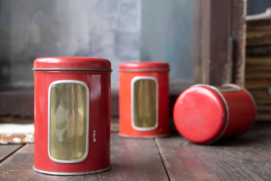 Vintage Metal Storage Container With Lid and Window– Colorful Rustic ...