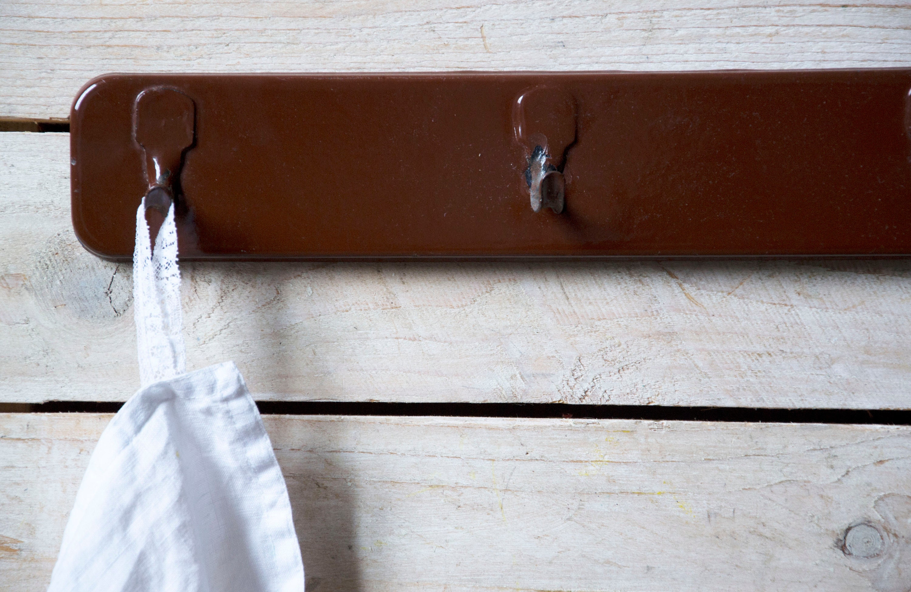 Vintage brown enamel towel rack Brown enamel hook rack Etsy