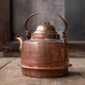 Vintage copper kettle, Copper teapot, Copper coffee pot with lid, Gooseneck pitcher, Vintage kitchenware, Shabby chick kitchen decor image 7