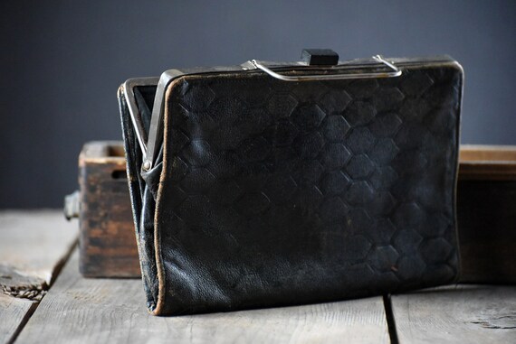 Antique handbag, Rectangular leather handbag, Vin… - image 10