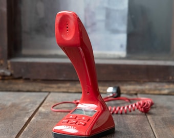 Red Cobra Phone – Vintage Push Button Telephone – Scandinavian Design – Retro Desk Accessory – Mid-Century Modern Decor – Bold Collectible