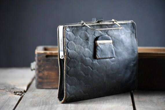 Antique handbag, Rectangular leather handbag, Vin… - image 7