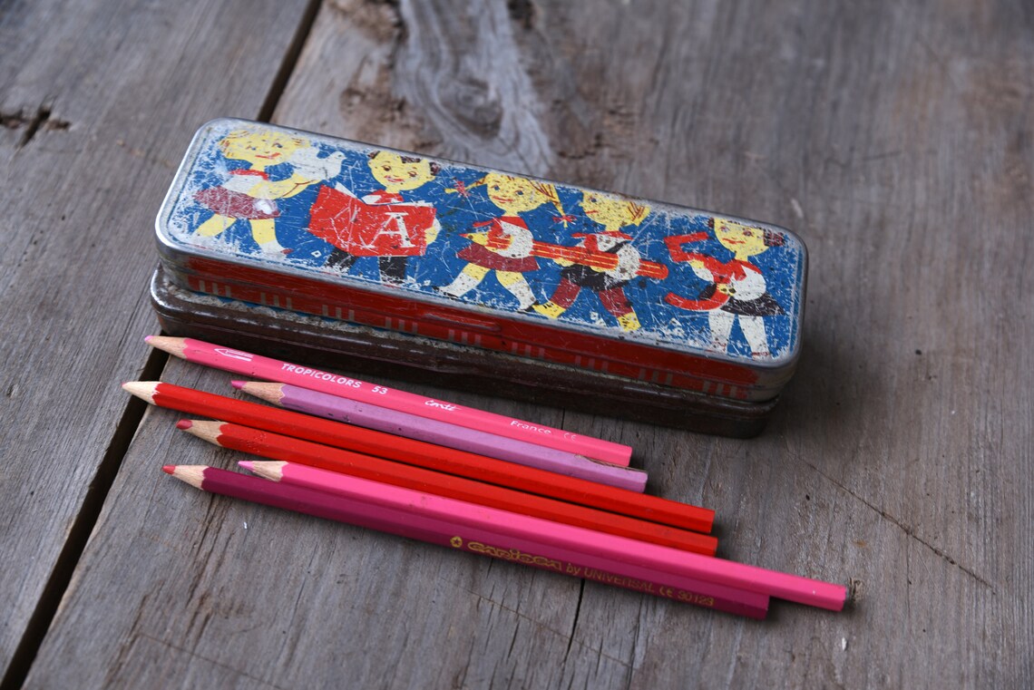 Vintage pencil box School pencil box Pen case with lid Etsy