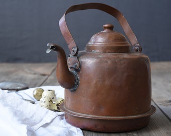 Vintage copper kettle, Copper teapot, Copper coffee pot with lid, Gooseneck pitcher, Vintage kitchenware, Shabby chick kitchen decor
